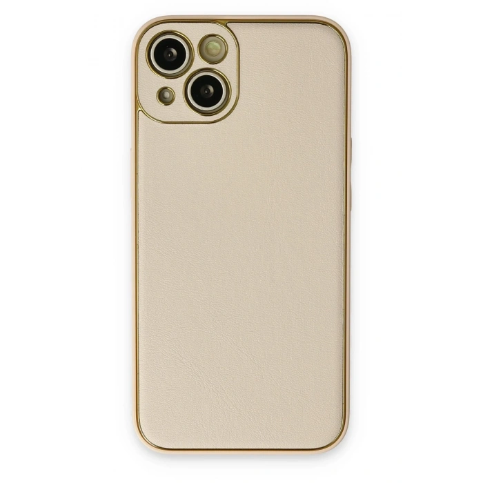 Mey İthalat®   iPhone 14 Plus Kılıf Coco Deri Silikon Kapak - Gold