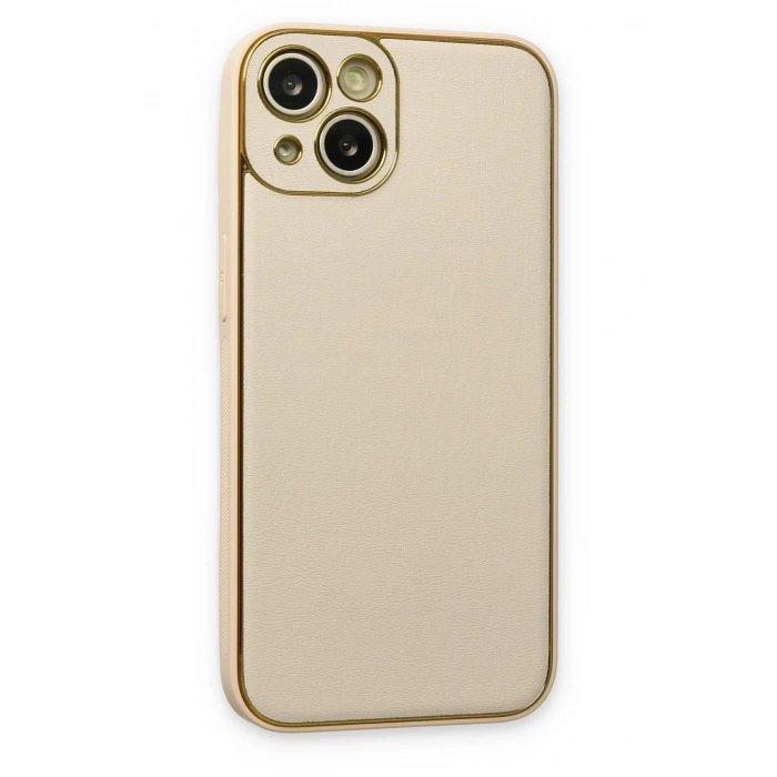 Mey İthalat®   iPhone 14 Plus Kılıf Coco Deri Silikon Kapak - Gold