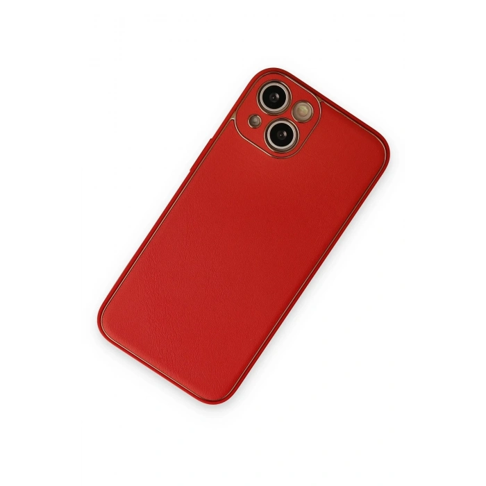 Mey İthalat®   iPhone 14 Plus Kılıf Coco Deri Silikon Kapak - Kırmızı