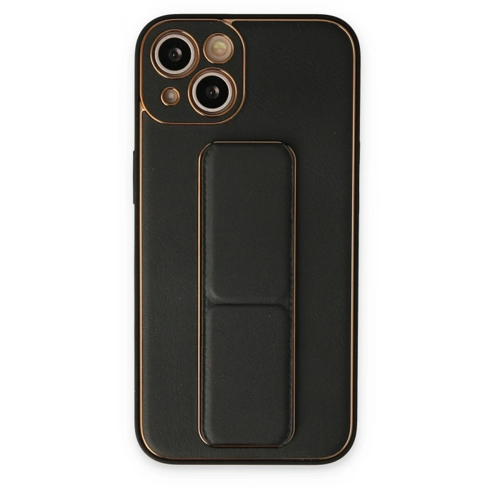 Mey İthalat®   iPhone 14 Plus Kılıf Coco Deri Standlı Kapak - Siyah