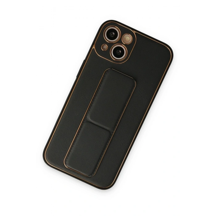 Mey İthalat®   iPhone 14 Plus Kılıf Coco Deri Standlı Kapak - Siyah