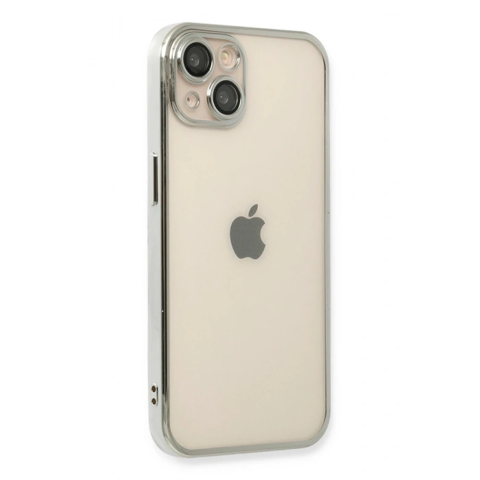 Mey İthalat®   iPhone 14 Plus Kılıf  Lensli Silikon - Gümüş