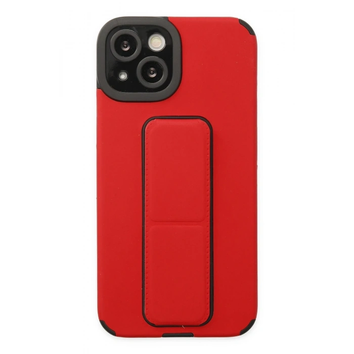 Mey İthalat®   iPhone 14 Plus Kılıf Mega Standlı Silikon - Kırmızı