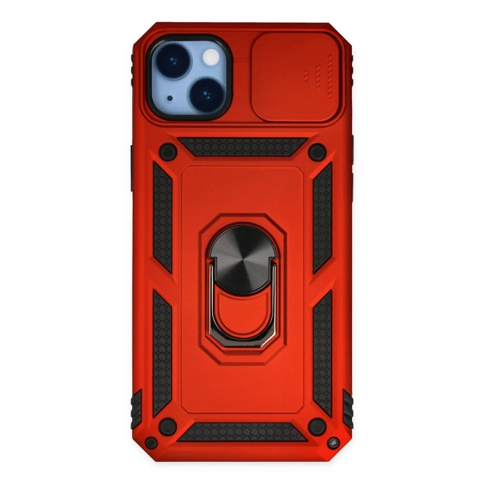 Mey İthalat®   iPhone 14 Plus Kılıf Pars Lens Yüzüklü Silikon - Kırmızı