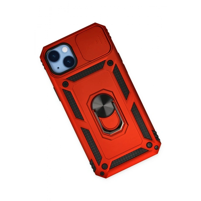 Mey İthalat®   iPhone 14 Plus Kılıf Pars Lens Yüzüklü Silikon - Kırmızı