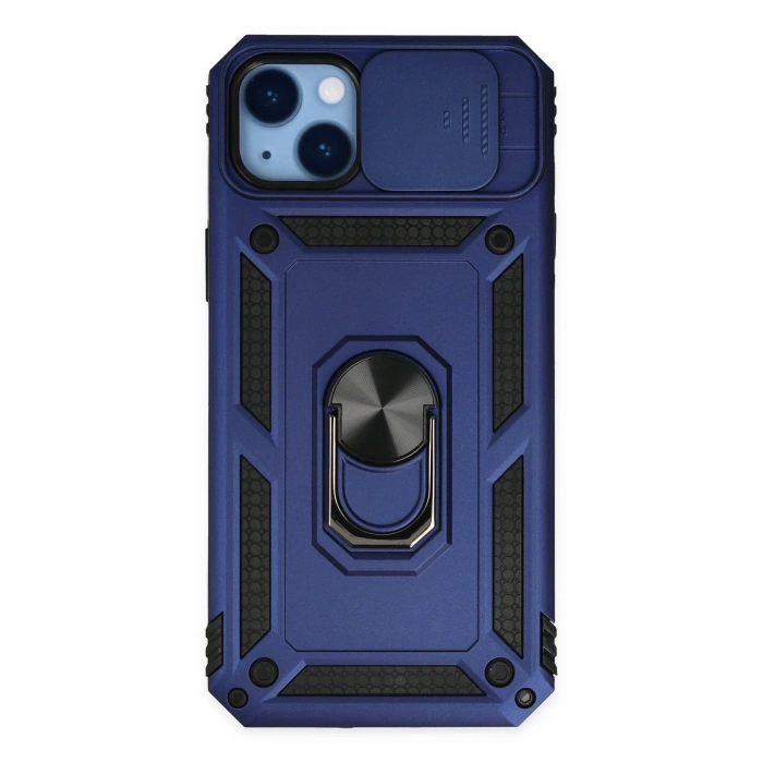 Mey İthalat®   iPhone 14 Plus Kılıf Pars Lens Yüzüklü Silikon - Lacivert