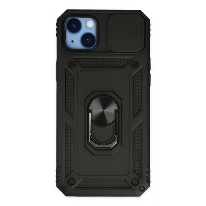 Mey İthalat®   iPhone 14 Plus Kılıf Pars Lens Yüzüklü Silikon - Siyah