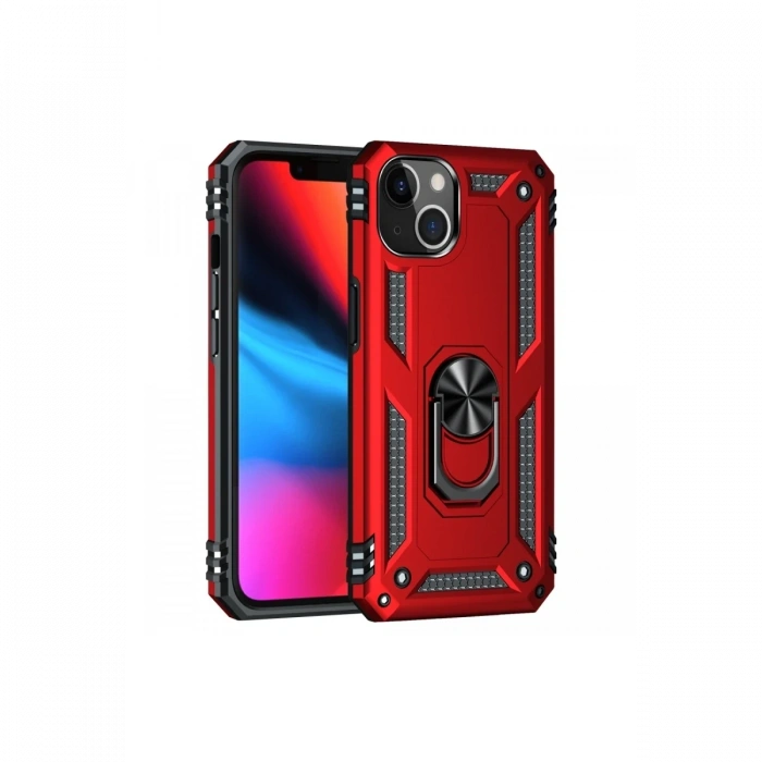 Mey İthalat®   iPhone 14 Plus Kılıf Sofya Yüzüklü Silikon Kapak - Kırmızı