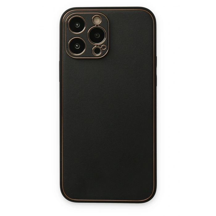 Mey İthalat®   iPhone 14 Pro Kılıf Coco Deri Silikon Kapak - Siyah