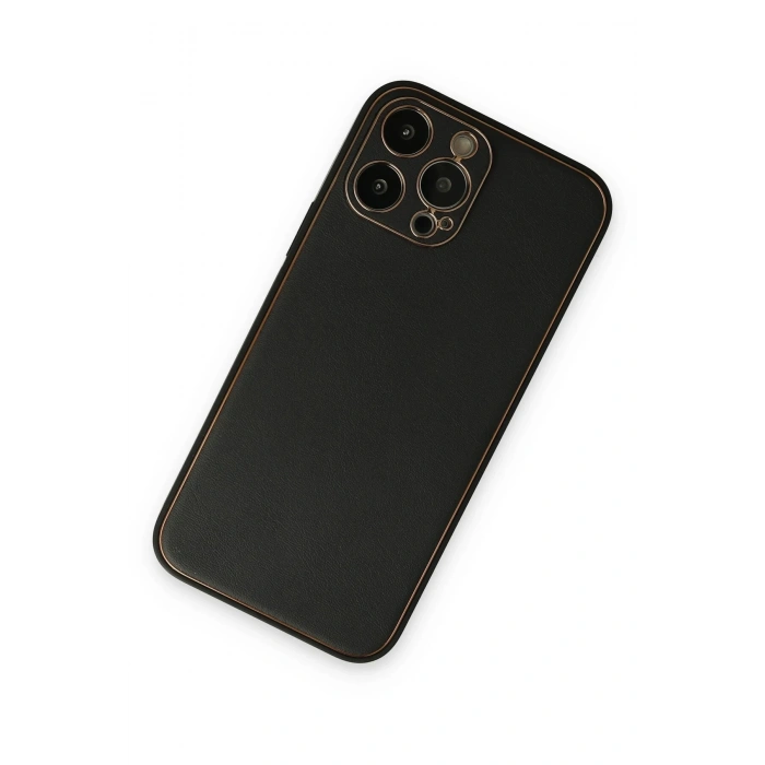 Mey İthalat®   iPhone 14 Pro Kılıf Coco Deri Silikon Kapak - Siyah
