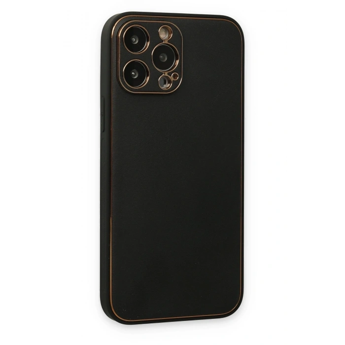 Mey İthalat®   iPhone 14 Pro Kılıf Coco Deri Silikon Kapak - Siyah