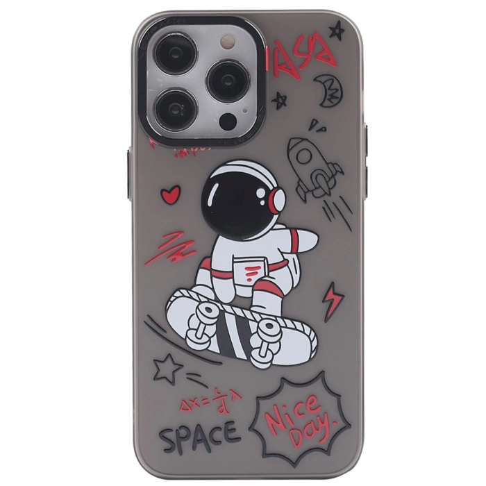 Mey İthalat®   iPhone 14 Pro Kılıf  Desenli Kapak -  Siyah - 1