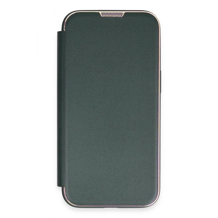 Mey İthalat®   iPhone 14 Pro Kılıf Dolpin Kapaklı - Koyu Yeşil
