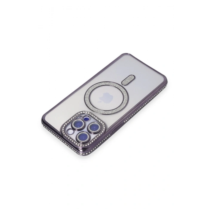 Mey İthalat®   iPhone 14 Pro Kılıf Joke Simli Magneticsafe Kılıf - Derin Mor