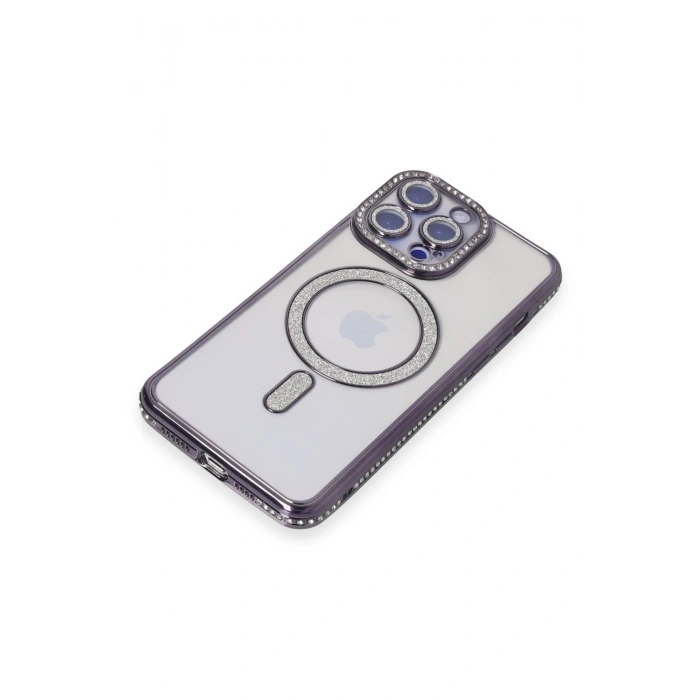 Mey İthalat®   iPhone 14 Pro Kılıf Joke Simli Magneticsafe Kılıf - Derin Mor