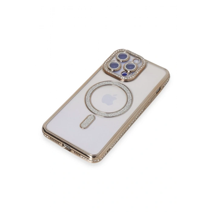 Mey İthalat®   iPhone 14 Pro Kılıf Joke Simli Magneticsafe Kılıf - Gold