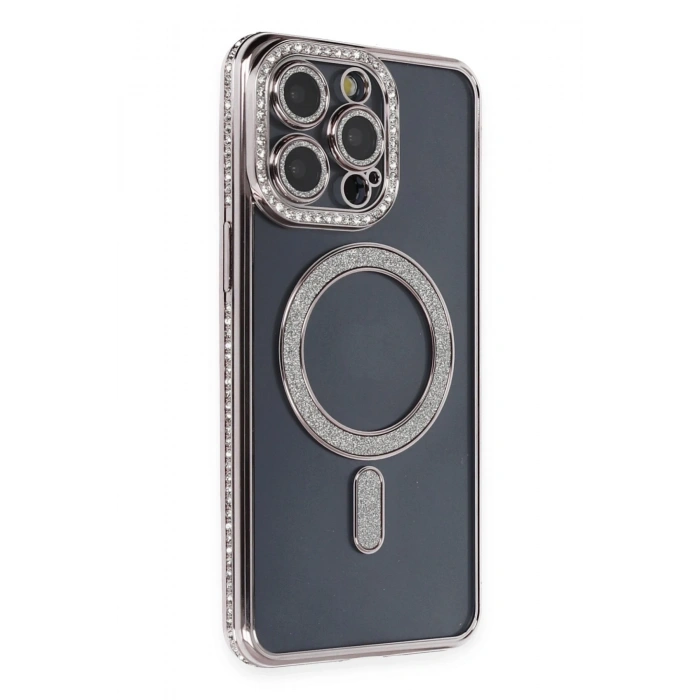 Mey İthalat®   iPhone 14 Pro Kılıf Joke Simli Magneticsafe Kılıf - Gri