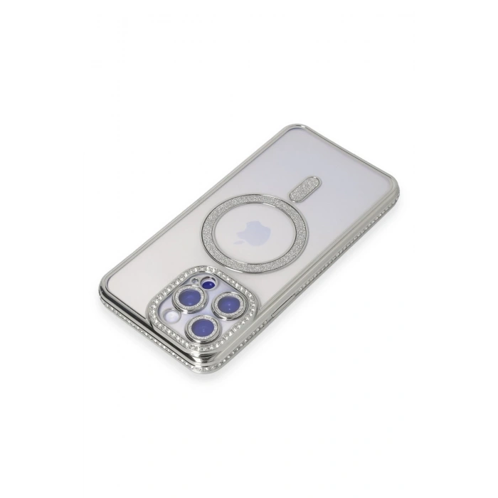 Mey İthalat®   iPhone 14 Pro Kılıf Joke Simli Magneticsafe Kılıf - Gümüş