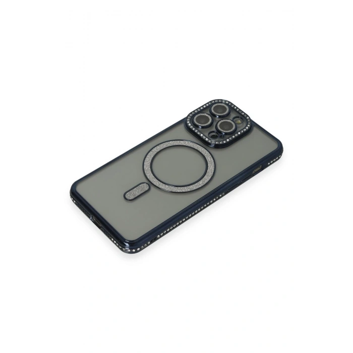 Mey İthalat®   iPhone 14 Pro Kılıf Joke Simli Magneticsafe Kılıf - Lacivert