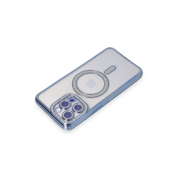 Mey İthalat®   iPhone 14 Pro Kılıf Joke Simli Magneticsafe Kılıf - Mavi