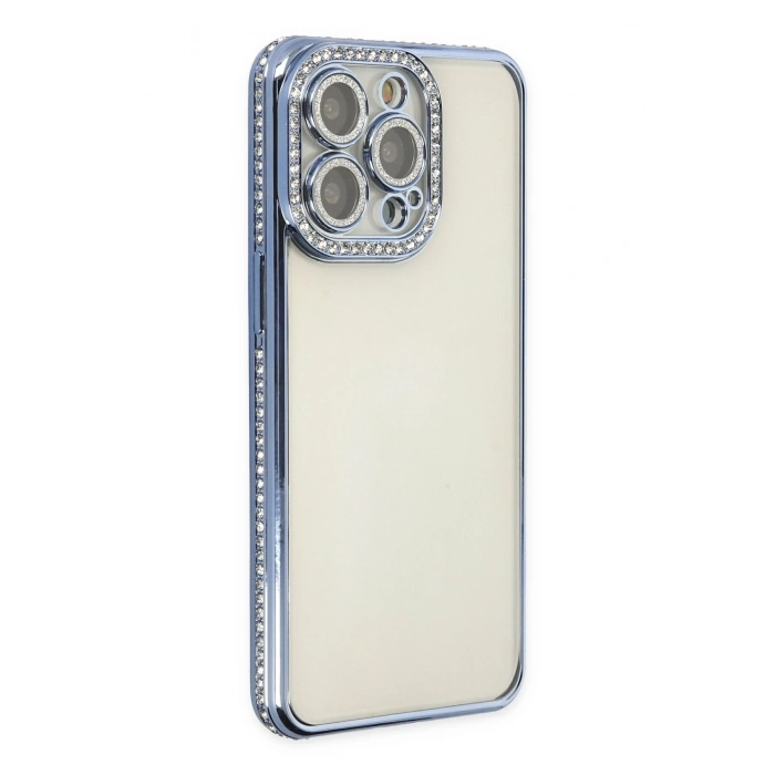 Mey İthalat®   iPhone 14 Pro Kılıf Joke Taşlı Silikon - Mavi