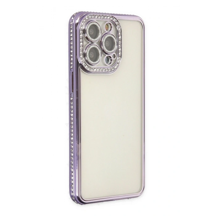 Mey İthalat®   iPhone 14 Pro Kılıf Joke Taşlı Silikon - Mor