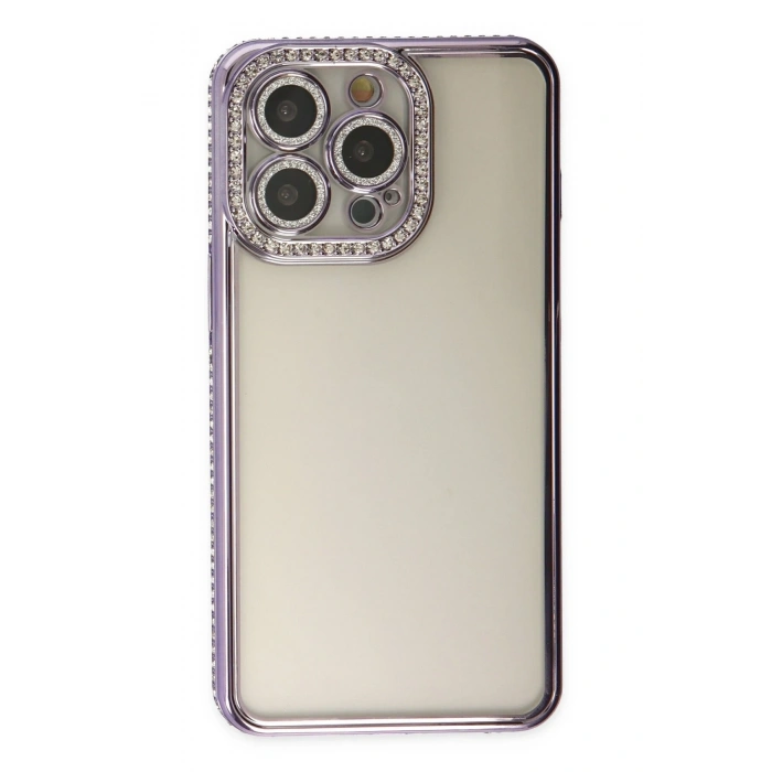 Mey İthalat®   iPhone 14 Pro Kılıf Joke Taşlı Silikon - Mor