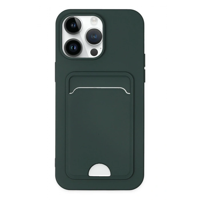 Mey İthalat®   iPhone 14 Pro Kılıf Kelvin Kartvizitli Silikon - Koyu Yeşil