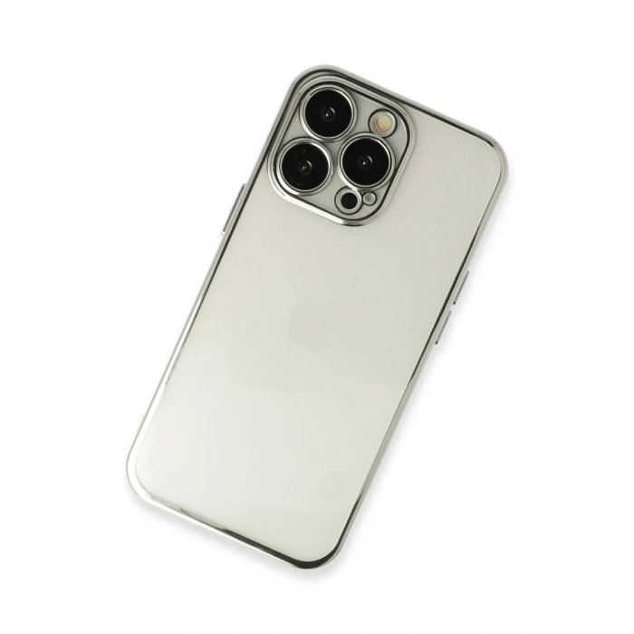 Mey İthalat®   iPhone 14 Pro Kılıf  Lensli Silikon - Gümüş