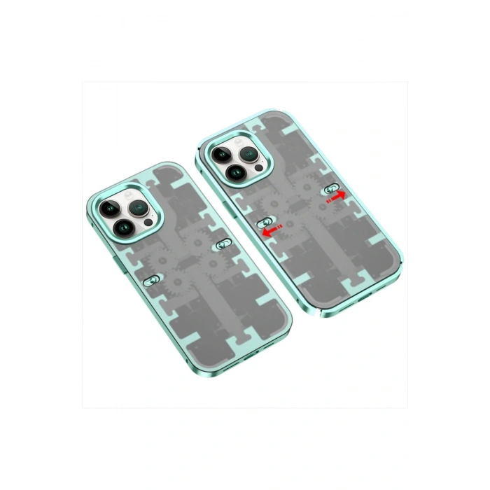 Mey İthalat®   iPhone 14 Pro Kılıf Mekanik Bumper Kapak - Yeşil