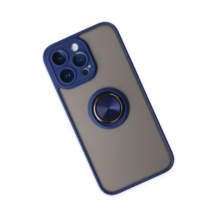 Mey İthalat®   iPhone 14 Pro Kılıf Montreal Yüzüklü Silikon Kapak - Lacivert
