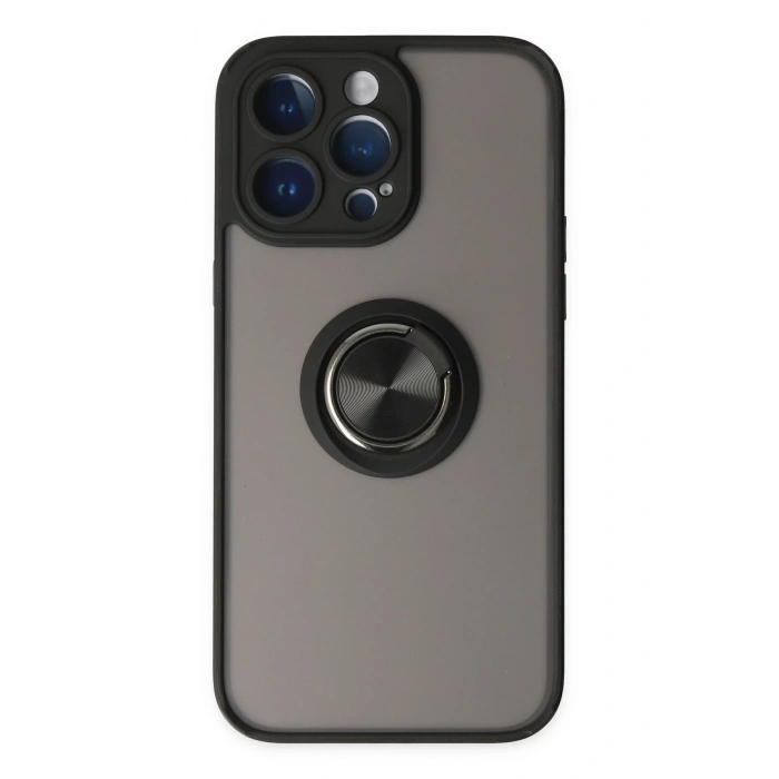 Mey İthalat®   iPhone 14 Pro Kılıf Montreal Yüzüklü Silikon Kapak - Siyah