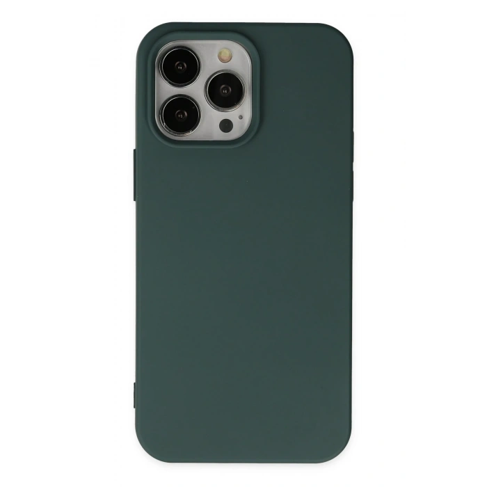 Mey İthalat®   iPhone 14 Pro Kılıf Nano içi Kadife Silikon - Koyu Yeşil