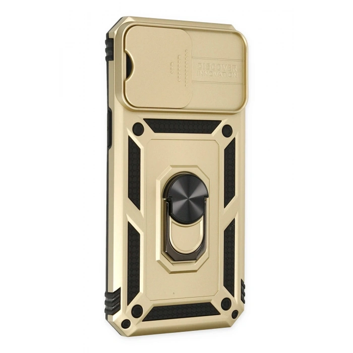 Mey İthalat®   iPhone 14 Pro Kılıf Pars Lens Yüzüklü Silikon - Gold