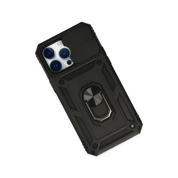 Mey İthalat®   iPhone 14 Pro Kılıf Pars Lens Yüzüklü Silikon - Siyah