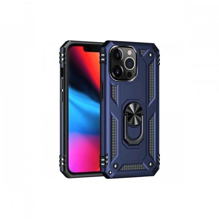Mey İthalat®   iPhone 14 Pro Kılıf Sofya Yüzüklü Silikon Kapak - Lacivert