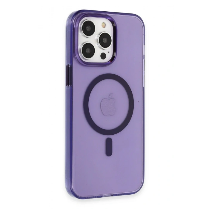 Mey İthalat®   iPhone 14 Pro Kılıf Tron Şeffaf Magsafe Kapak - Derin Mor