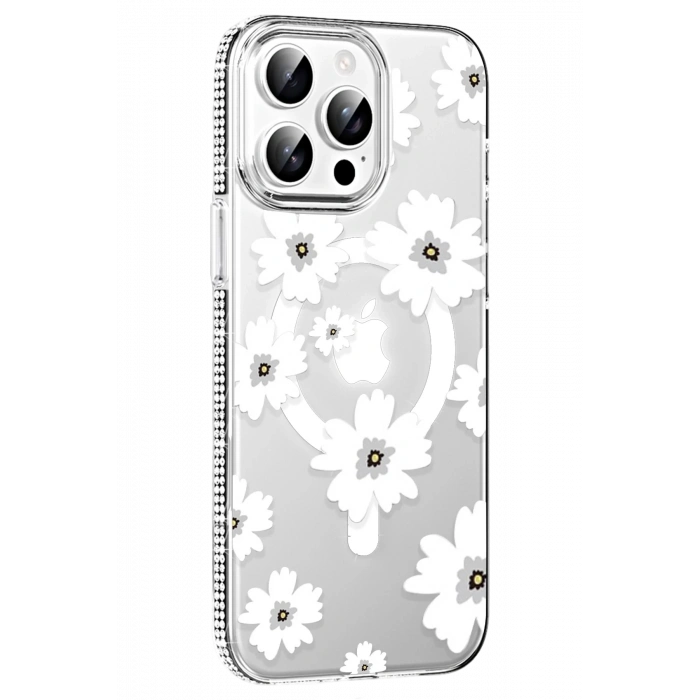Mey İthalat®   iPhone 14 Pro Max Floral Magsafe Kapak - Beyaz