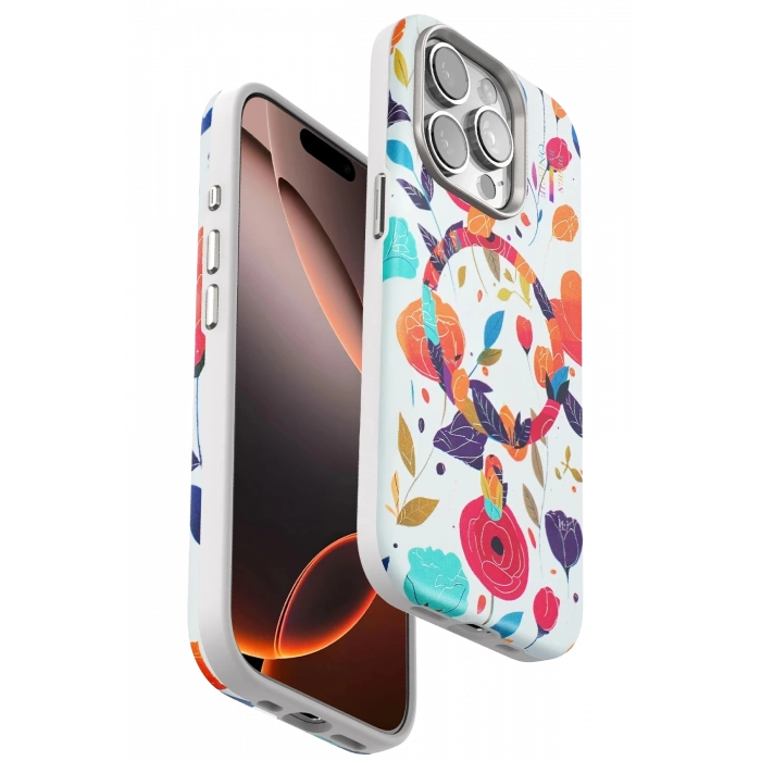 Mey İthalat®   iPhone 14 Pro Max Flower Series Magsafe Kapak - Beyaz