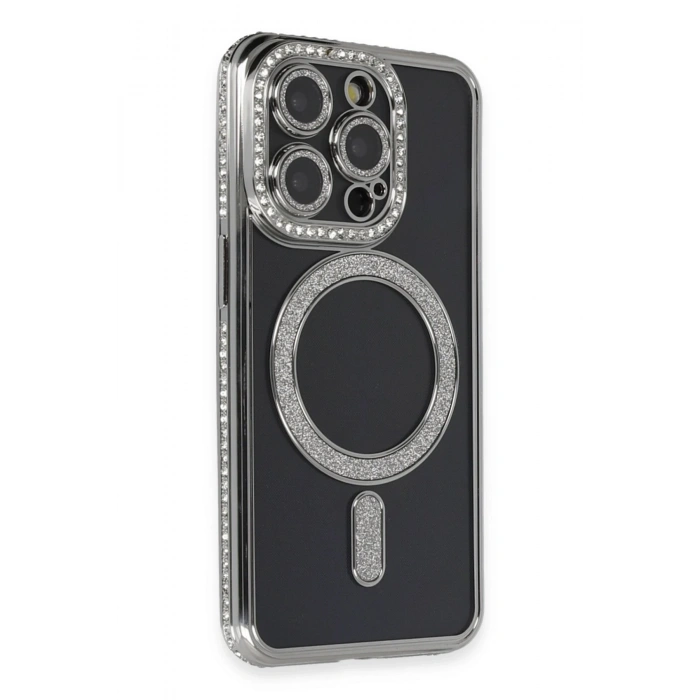 Mey İthalat®   iPhone 14 Pro Max Kılıf Joke Simli Magneticsafe Kılıf - Gri