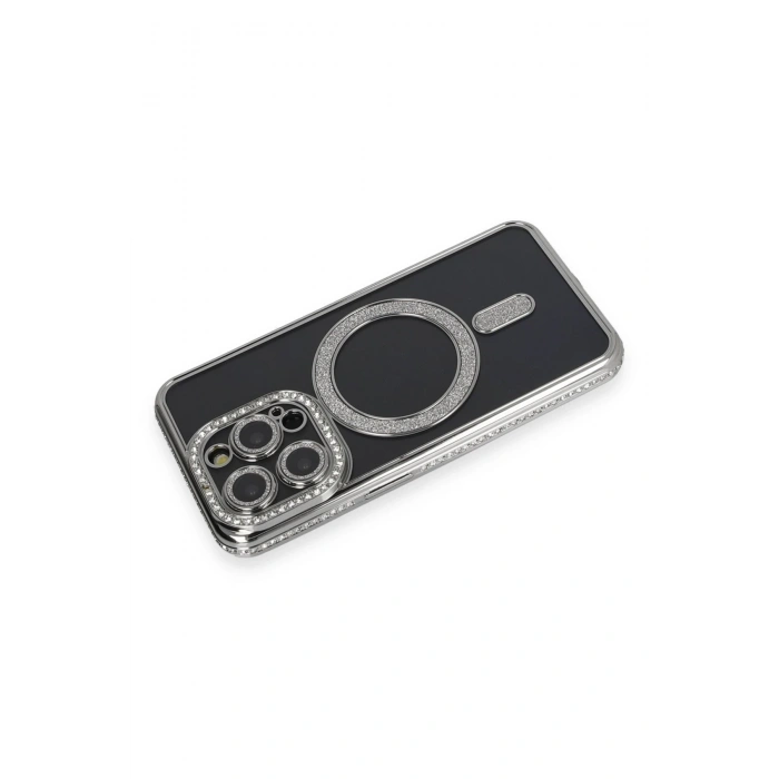 Mey İthalat®   iPhone 14 Pro Max Kılıf Joke Simli Magneticsafe Kılıf - Gri