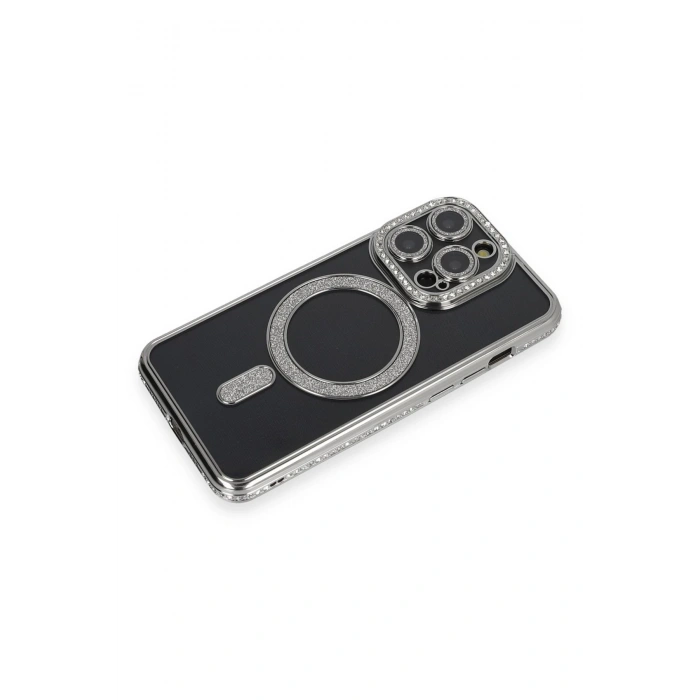 Mey İthalat®   iPhone 14 Pro Max Kılıf Joke Simli Magneticsafe Kılıf - Gri