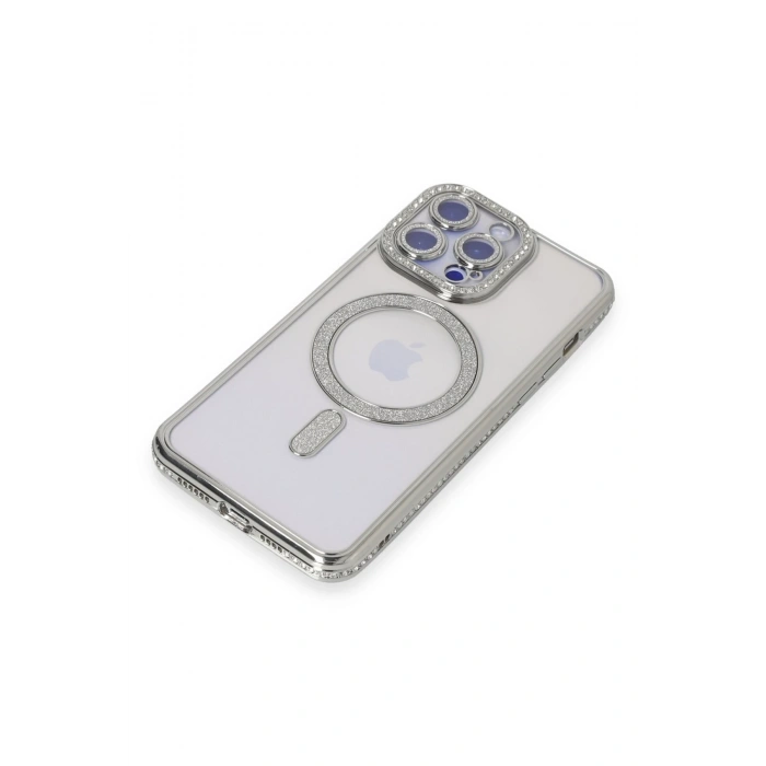 Mey İthalat®   iPhone 14 Pro Max Kılıf Joke Simli Magneticsafe Kılıf - Gümüş
