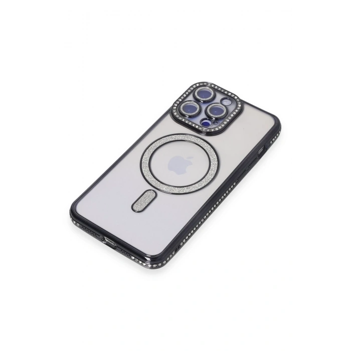 Mey İthalat®   iPhone 14 Pro Max Kılıf Joke Simli Magneticsafe Kılıf - Siyah