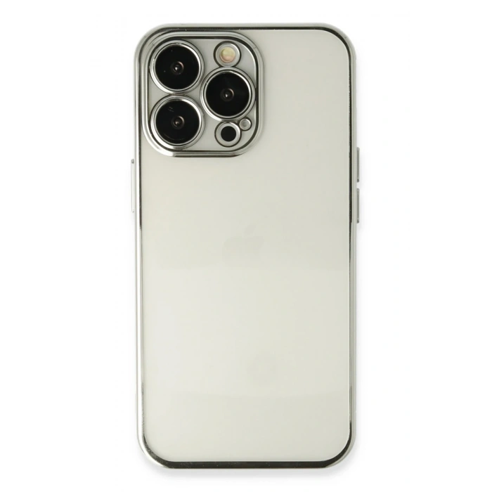 Mey İthalat®   iPhone 14 Pro Max Kılıf  Lensli Silikon - Gümüş