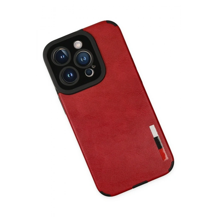Mey İthalat®   iPhone 14 Pro Max Kılıf Loop Deri Silikon - Kırmızı