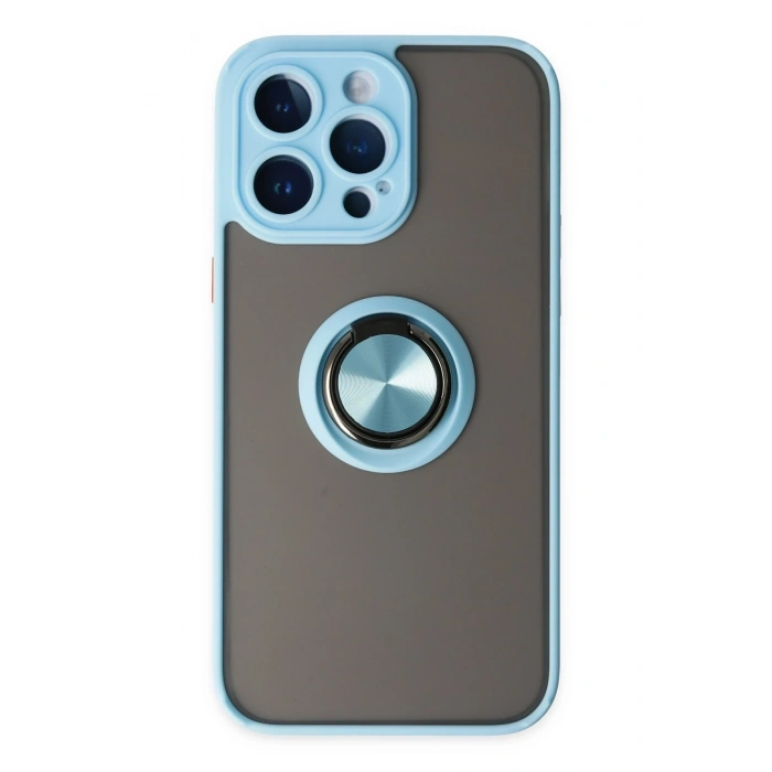 Mey İthalat®   iPhone 14 Pro Max Kılıf Montreal Yüzüklü Silikon Kapak - Buz Mavi
