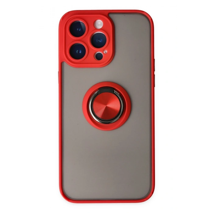 Mey İthalat®   iPhone 14 Pro Max Kılıf Montreal Yüzüklü Silikon Kapak - Kırmızı