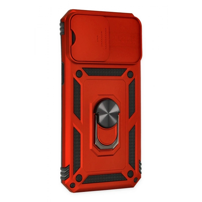 Mey İthalat®   iPhone 14 Pro Max Kılıf Pars Lens Yüzüklü Silikon - Kırmızı