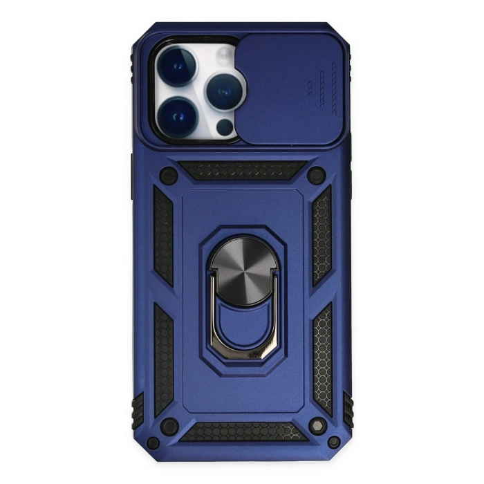 Mey İthalat®   iPhone 14 Pro Max Kılıf Pars Lens Yüzüklü Silikon - Lacivert